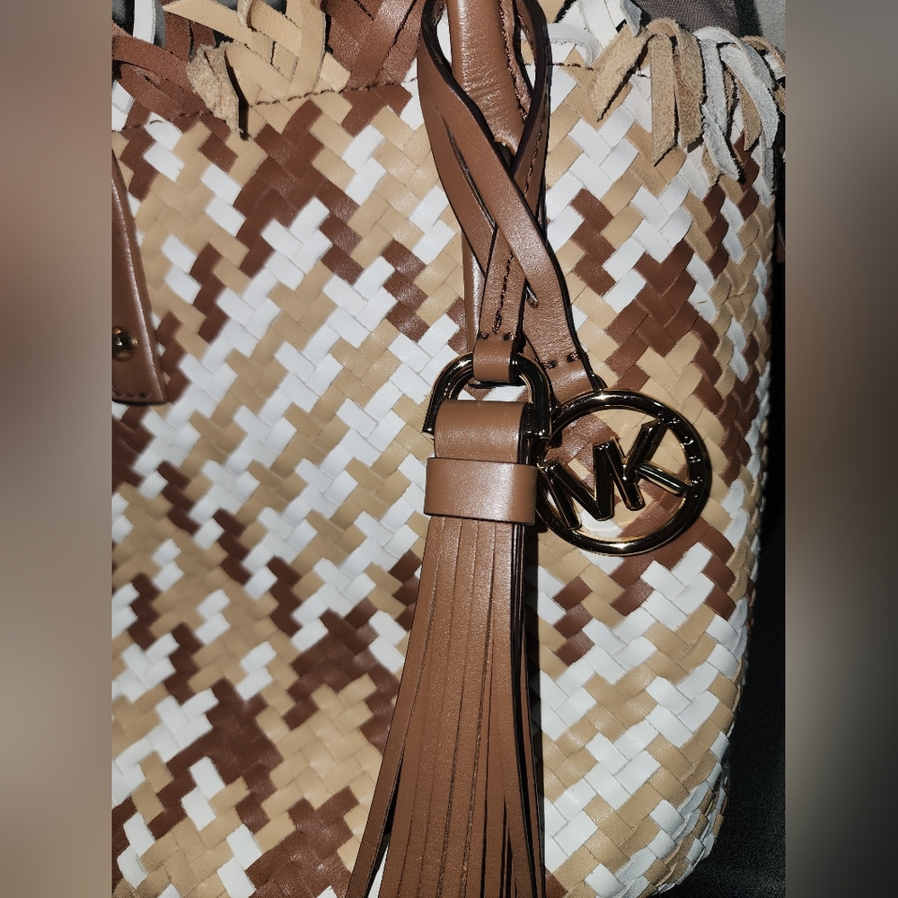 Michael Kors Medium Marley Woven Bucket Bag Tote Crossbody Leather - Picture 8 of 14